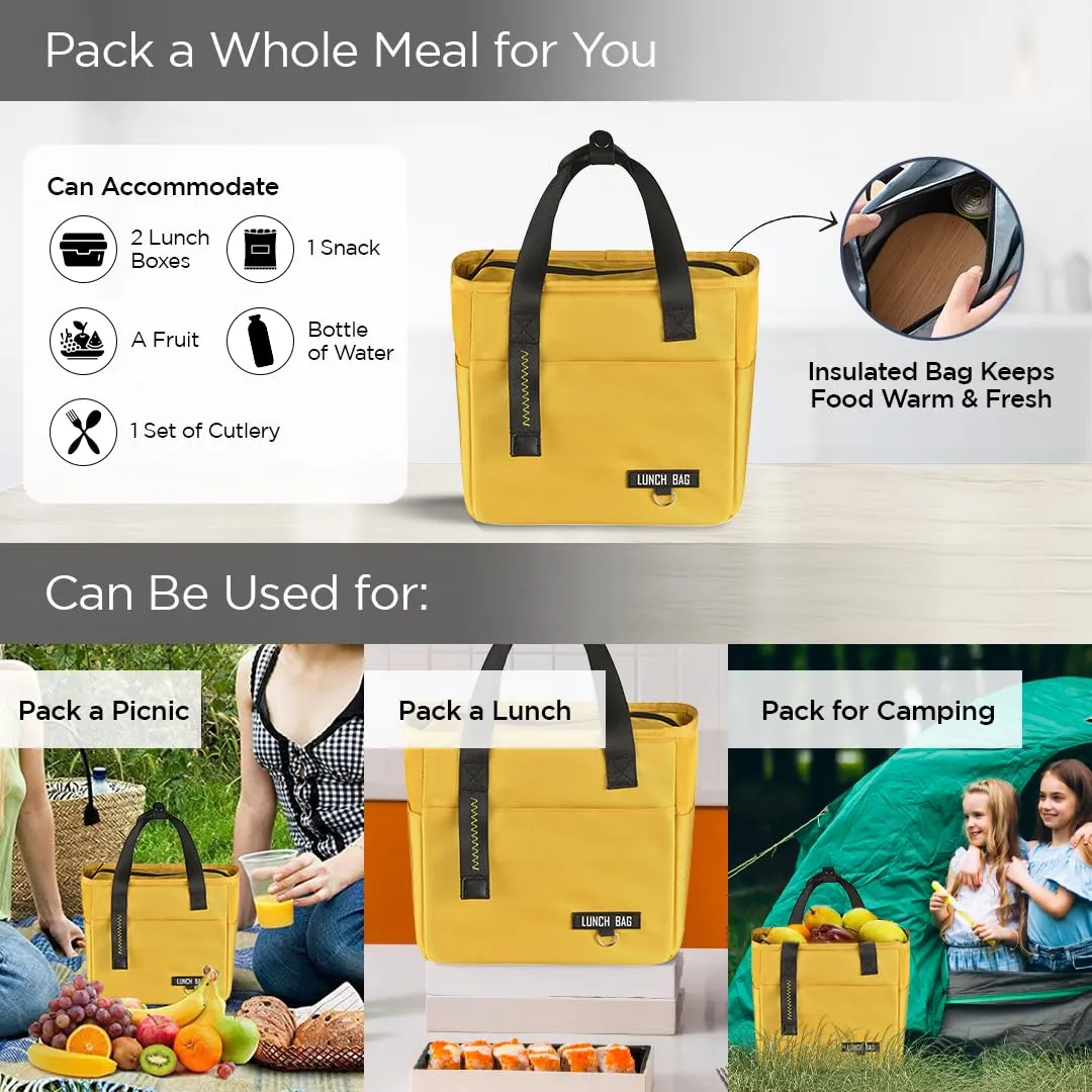 UMAI Insulated Lunch Bag for Kids, Women & Men, Ideal Tote Tiffin Bag for Office/School/Camping/Gym-Lightweight, Durable Handle, Large Capacity, Multifunctional Pockets, Easy to Clean (Yellow)