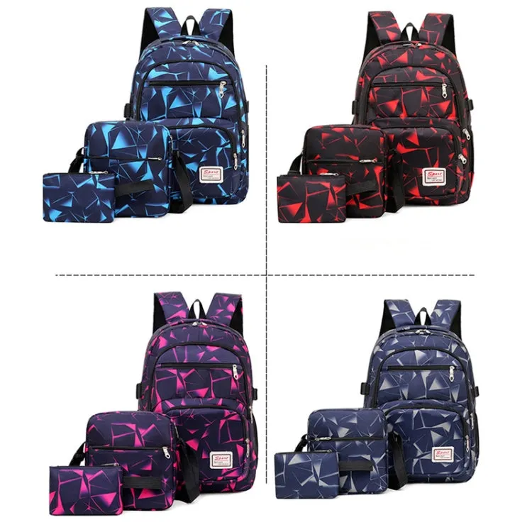 WA208 3 In 1 Diamond Print Canvas Backpack Shoulder Bag Student Schoolbag(Blue)