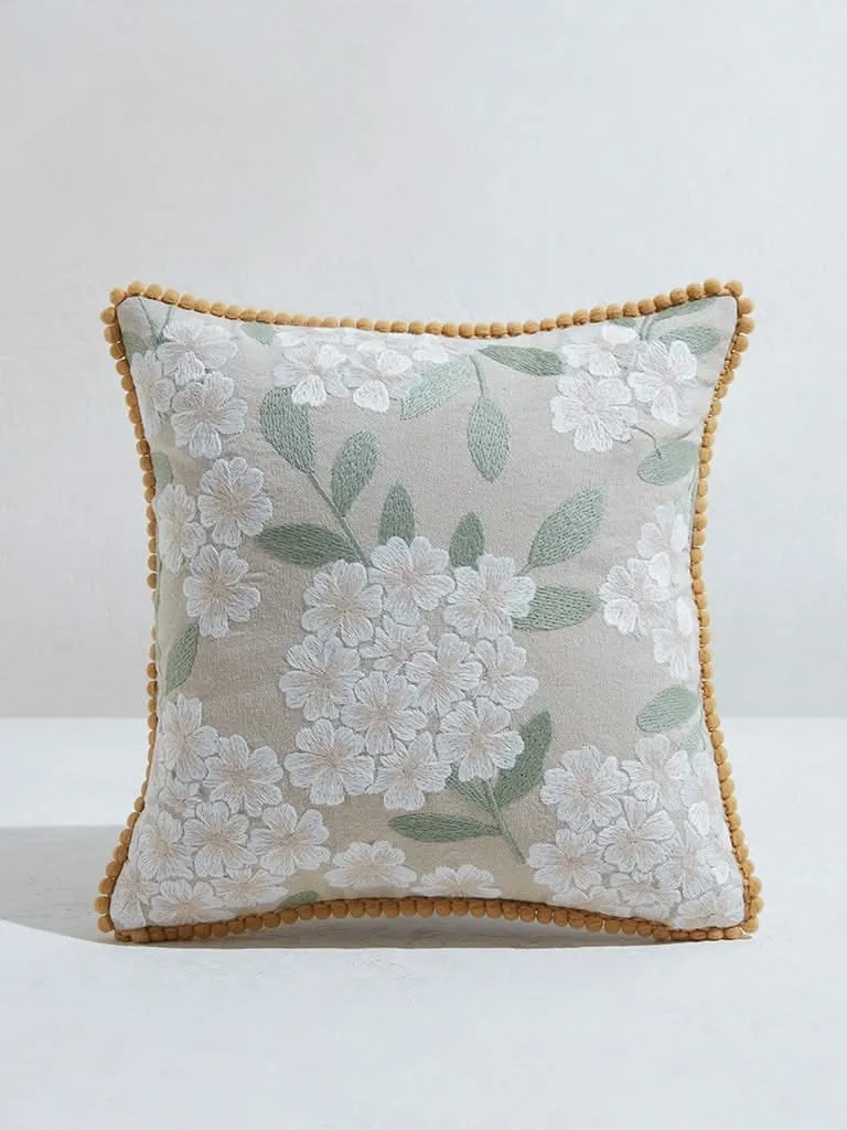 Westside Home White Floral Design Cushion Cover