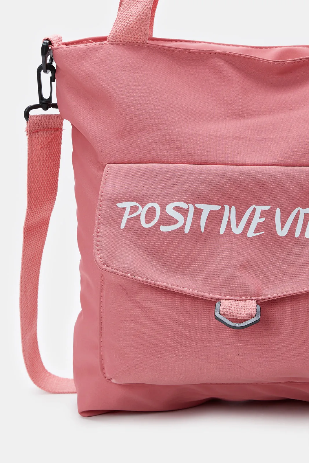 Women Pink Positive Vibes Printed Shopper Bag