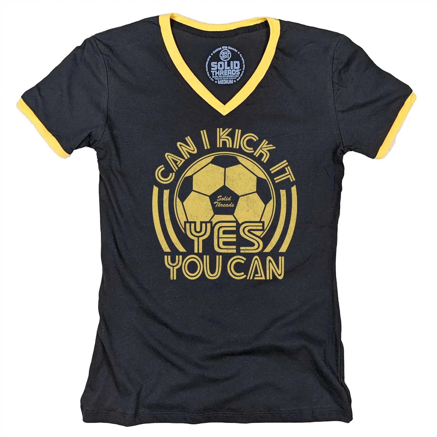 Women's Can I Kick It, Yes You Can Ringer V-Neck Tee