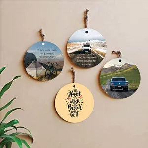 woopme® 4 PCs Travel Quotes Printed Wall Hanging For Home Office Restaurant Hall Wall Decor (8 x 8 Inch)