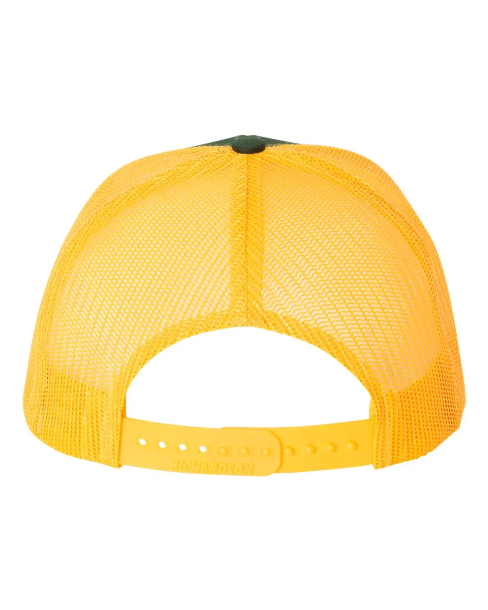 Yellow and Green Snapback Mid Profile Trucker - Hornets Athletic Script